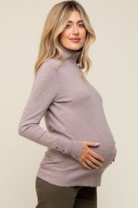 Mocha Turtleneck Long Button Sleeve Maternity Top sold by Pinkblush