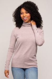 Mocha Turtleneck Long Button Sleeve Maternity Top sold by Pinkblush