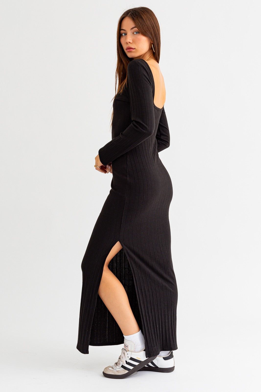 Black Rib Knit Long Sleeve Maxi Dress sold by Pinkblush product image thumbnail 2