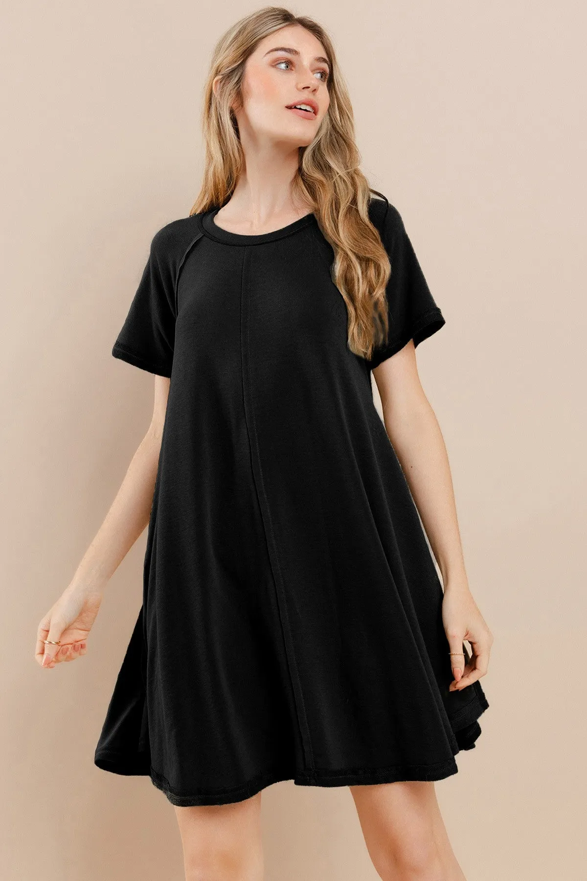 Black Solid T-shirt Mini Dress sold by Pinkblush