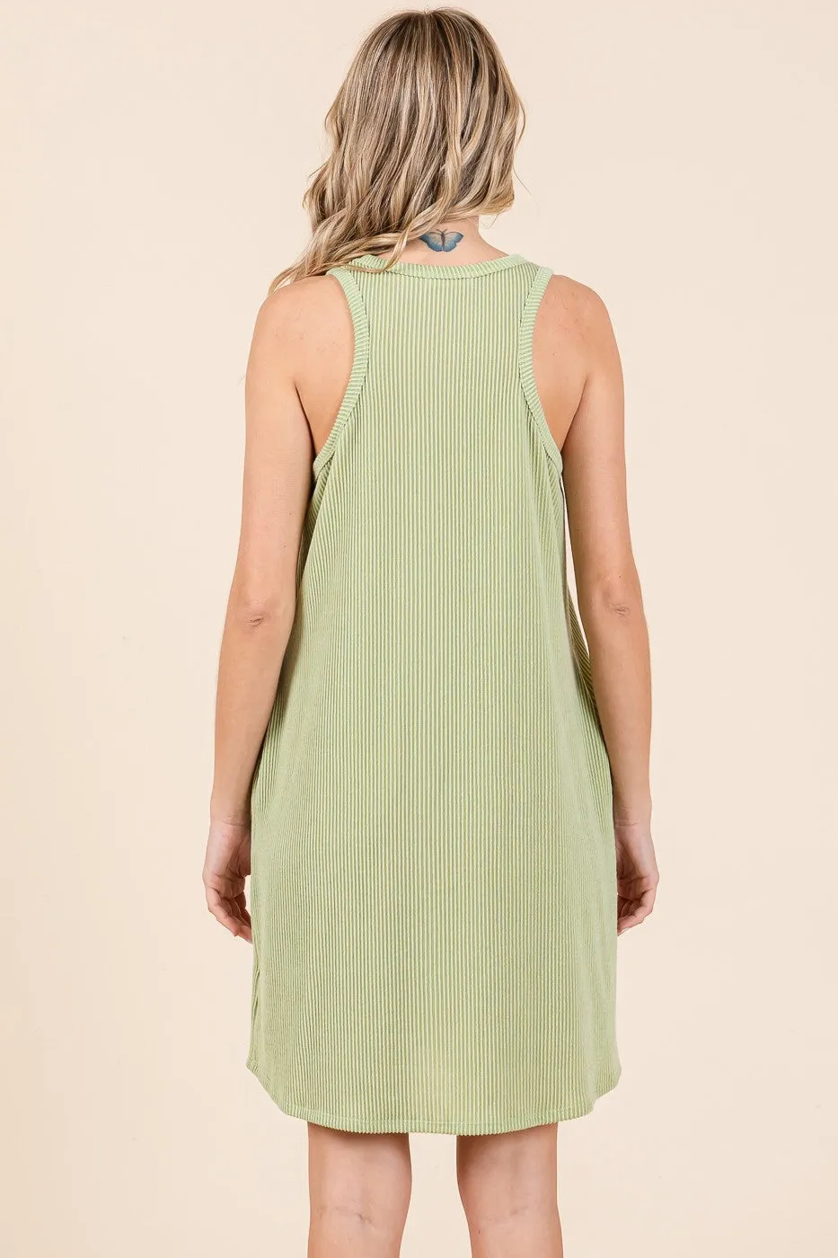 Sage Ribbed Sleeveless Pocketed Dress sold by Pinkblush product image thumbnail 3