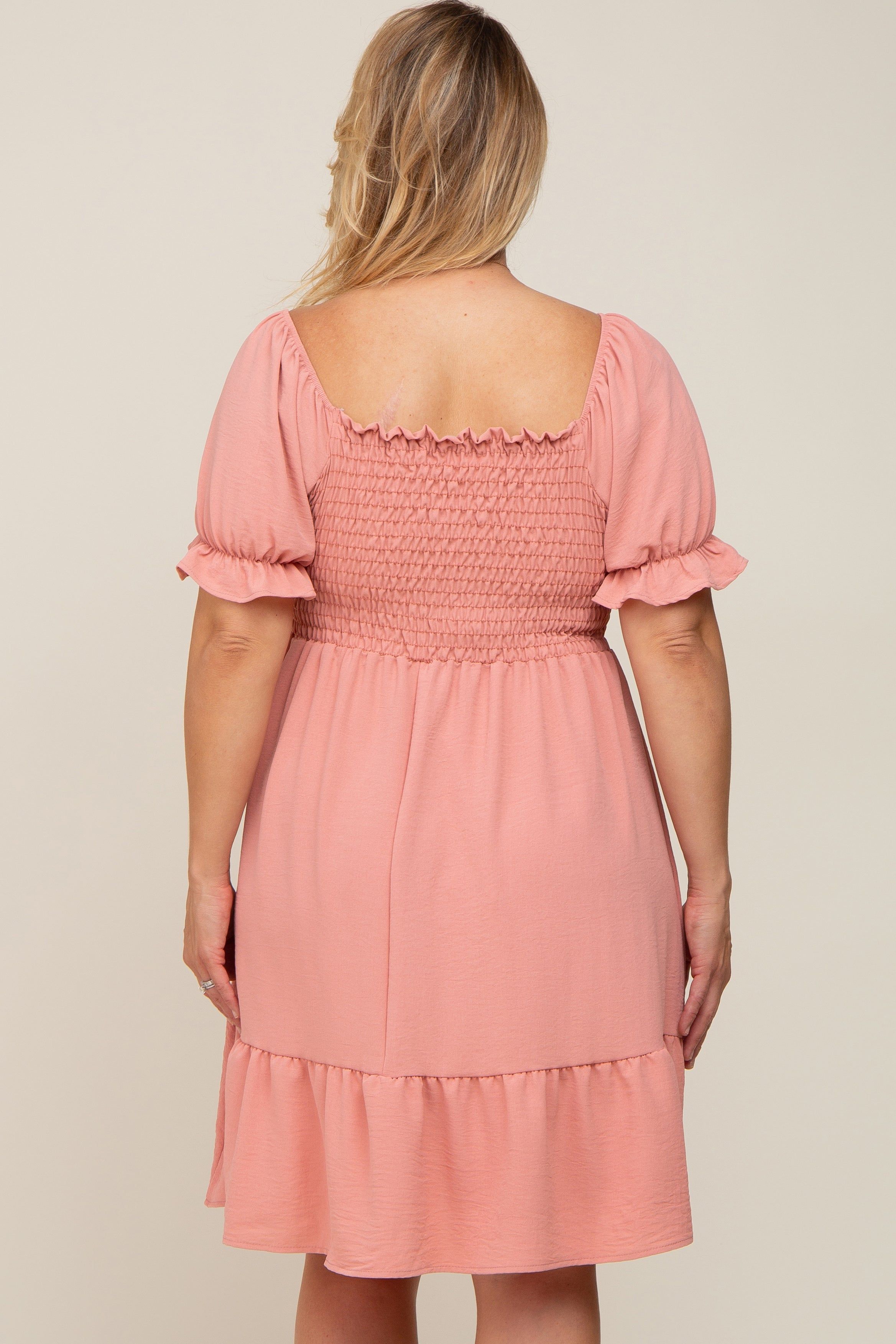 Coral Smocked Ruffle Trim Plus Maternity Dress sold by Pinkblush product image thumbnail 3