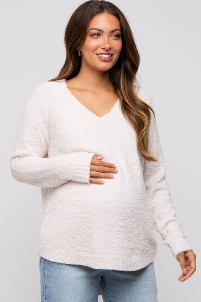 Ivory Fuzzy Soft Knit Maternity Sweater sold by Pinkblush