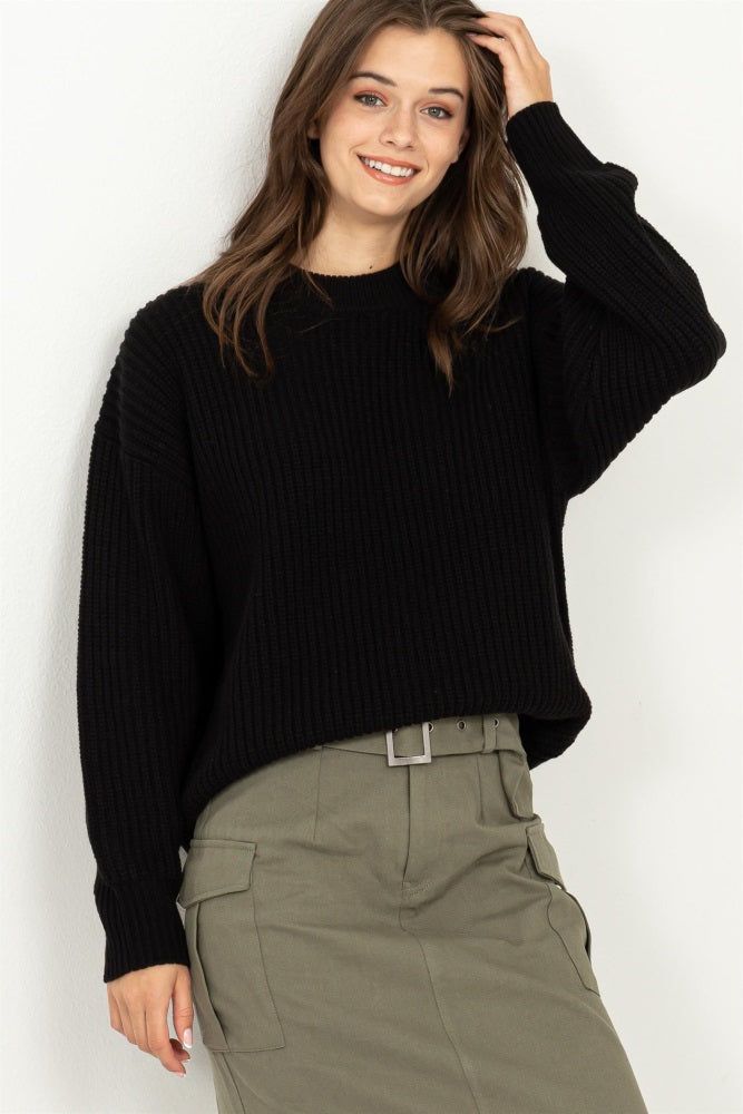 Black Basic Chunky Knit Sweater sold by Pinkblush