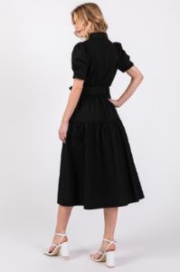 Black Collared Button Top Poplin Tier Midi Dress sold by Pinkblush