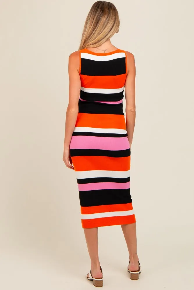 Orange Striped Sweater Square Neck Maternity Midi Dress sold by Pinkblush product image thumbnail 5