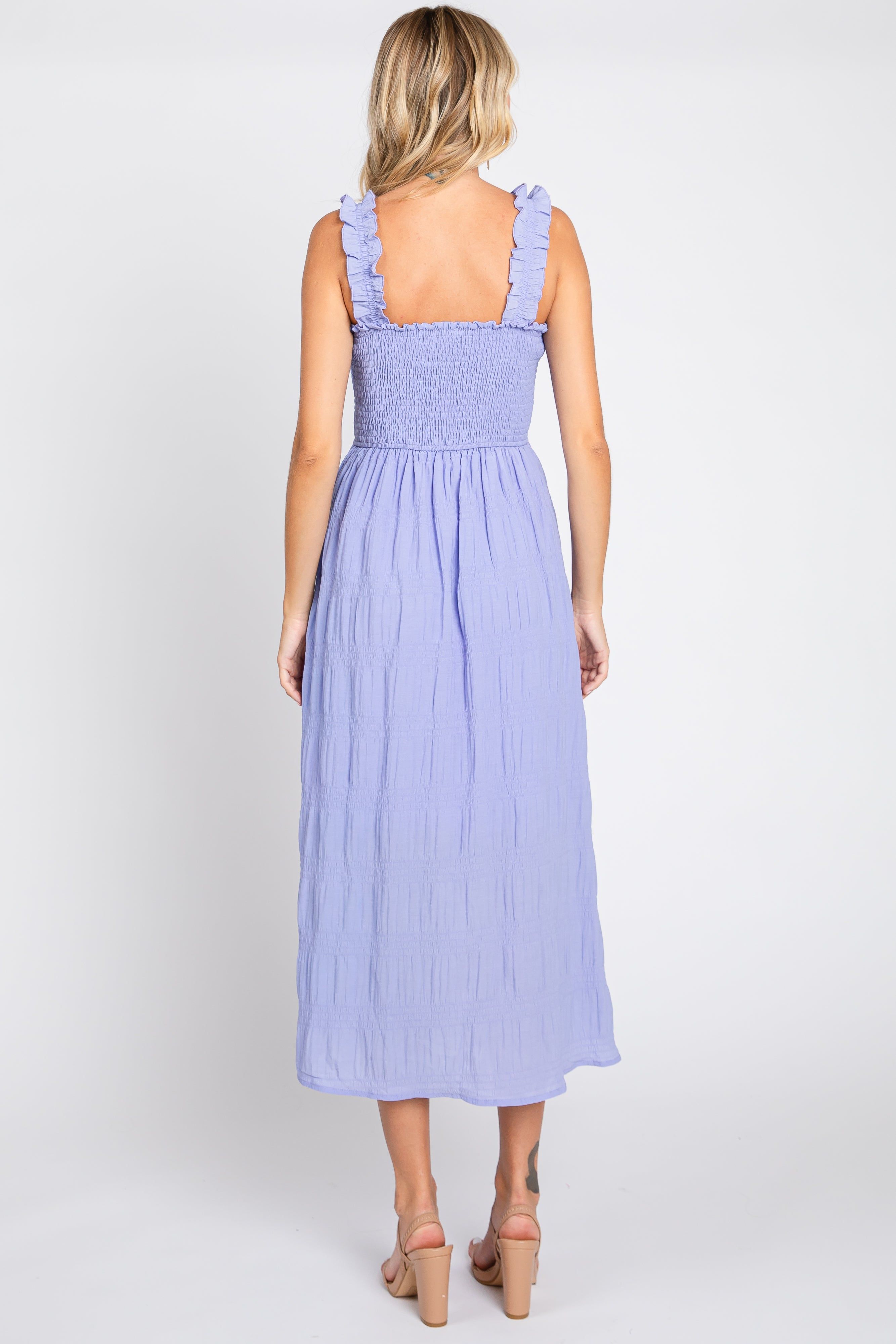 Lavender Smocked Square Neck Midi Dress sold by Pinkblush product image thumbnail 3