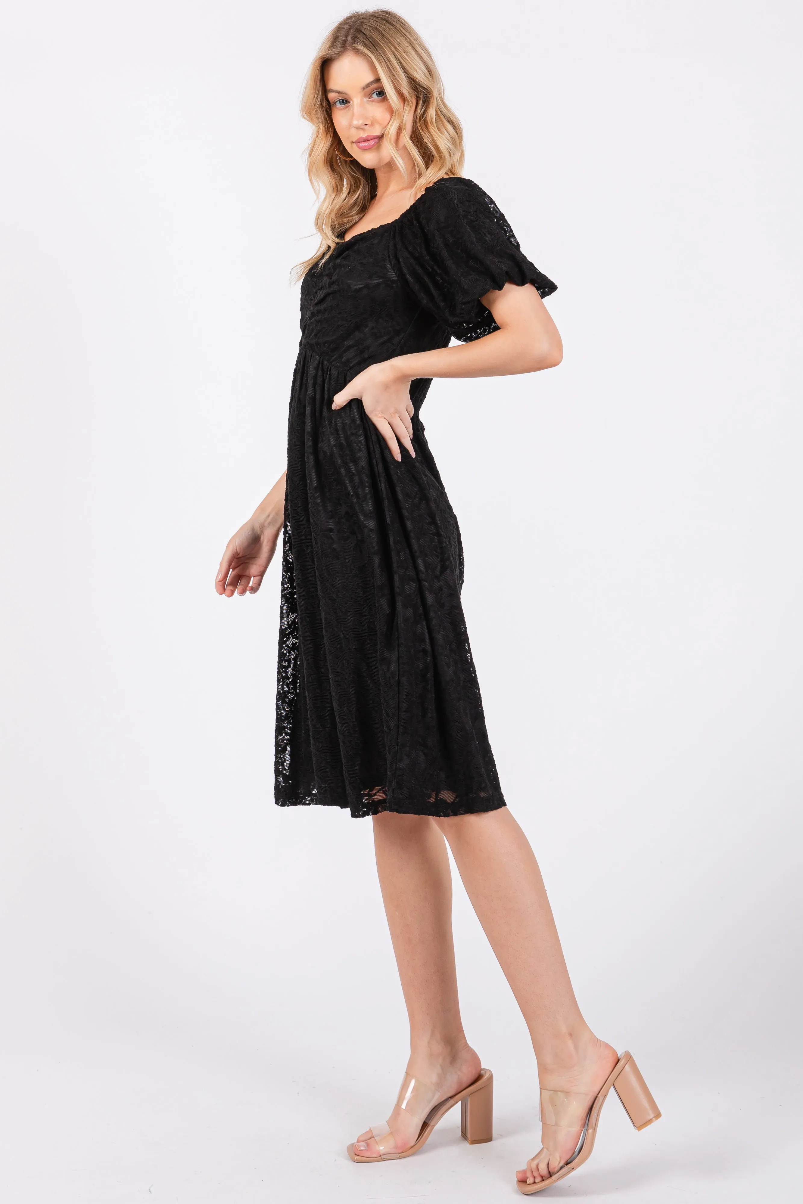 Black Lace Puff Sleeve Dress sold by Pinkblush product image thumbnail 2