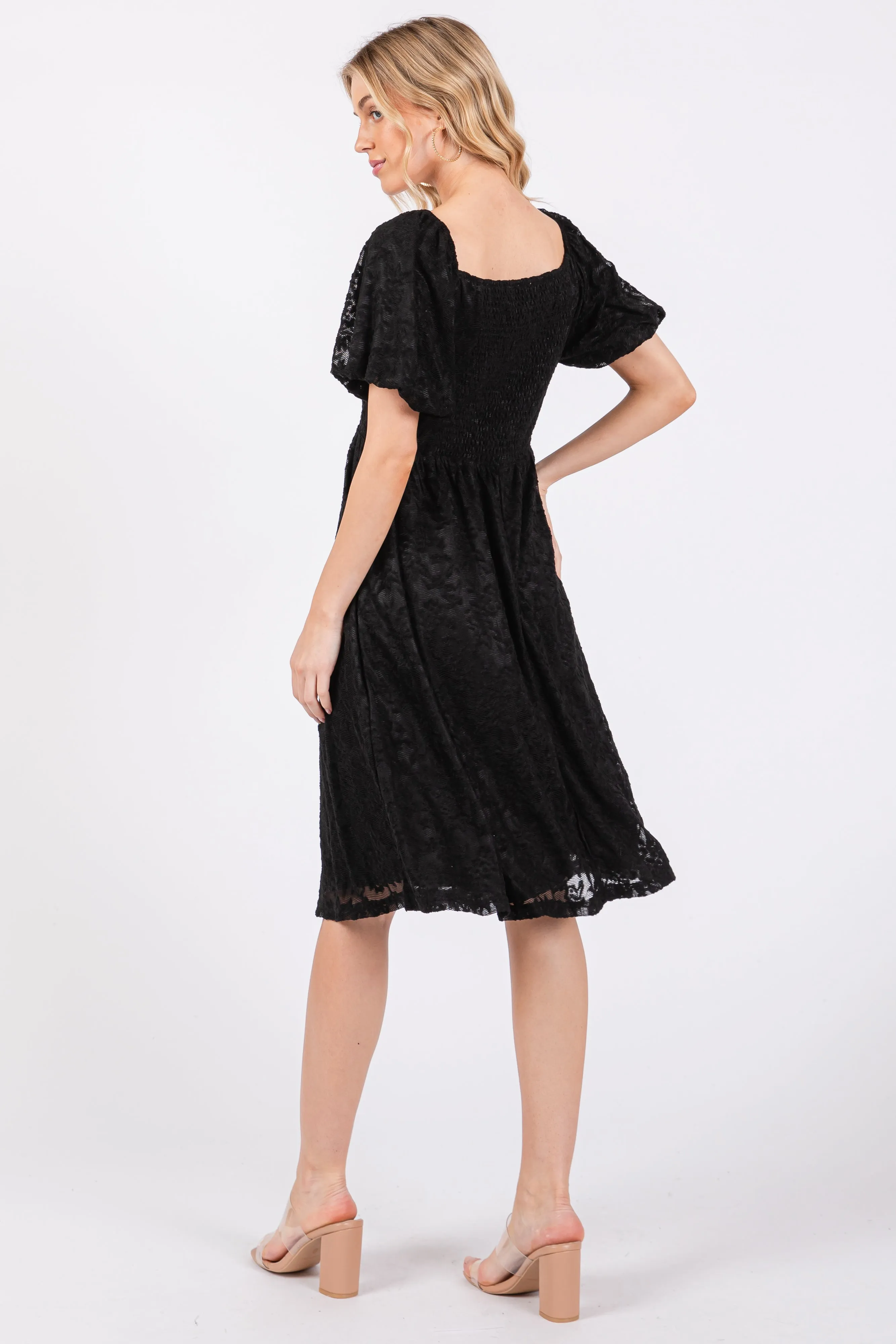 Black Lace Puff Sleeve Dress sold by Pinkblush product image thumbnail 3