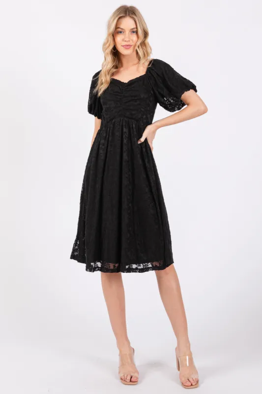 Black Lace Puff Sleeve Dress sold by Pinkblush