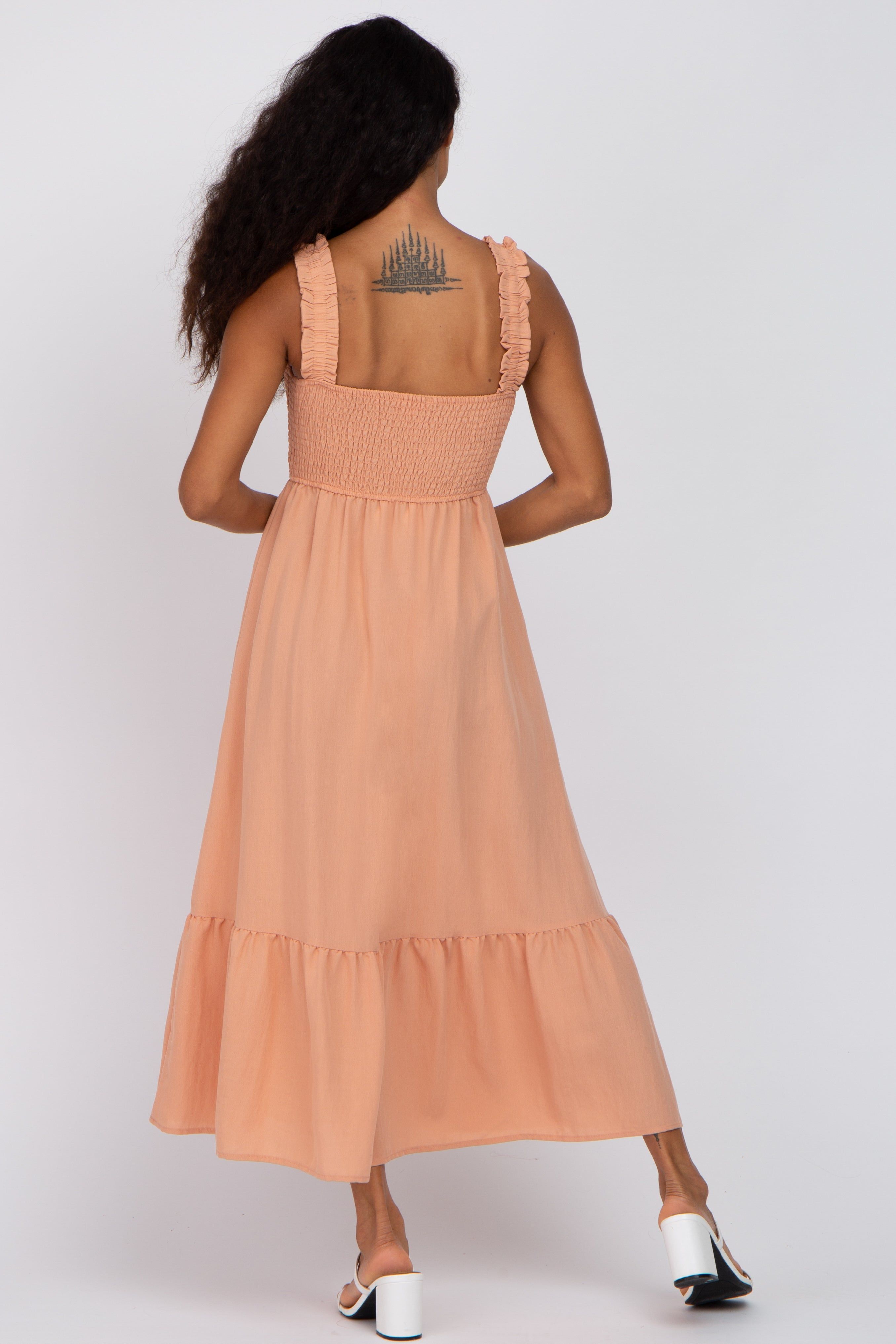 Peach Smocked Midi Dress sold by Pinkblush product image thumbnail 3
