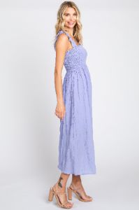 Lavender Smocked Square Neck Midi Dress sold by Pinkblush