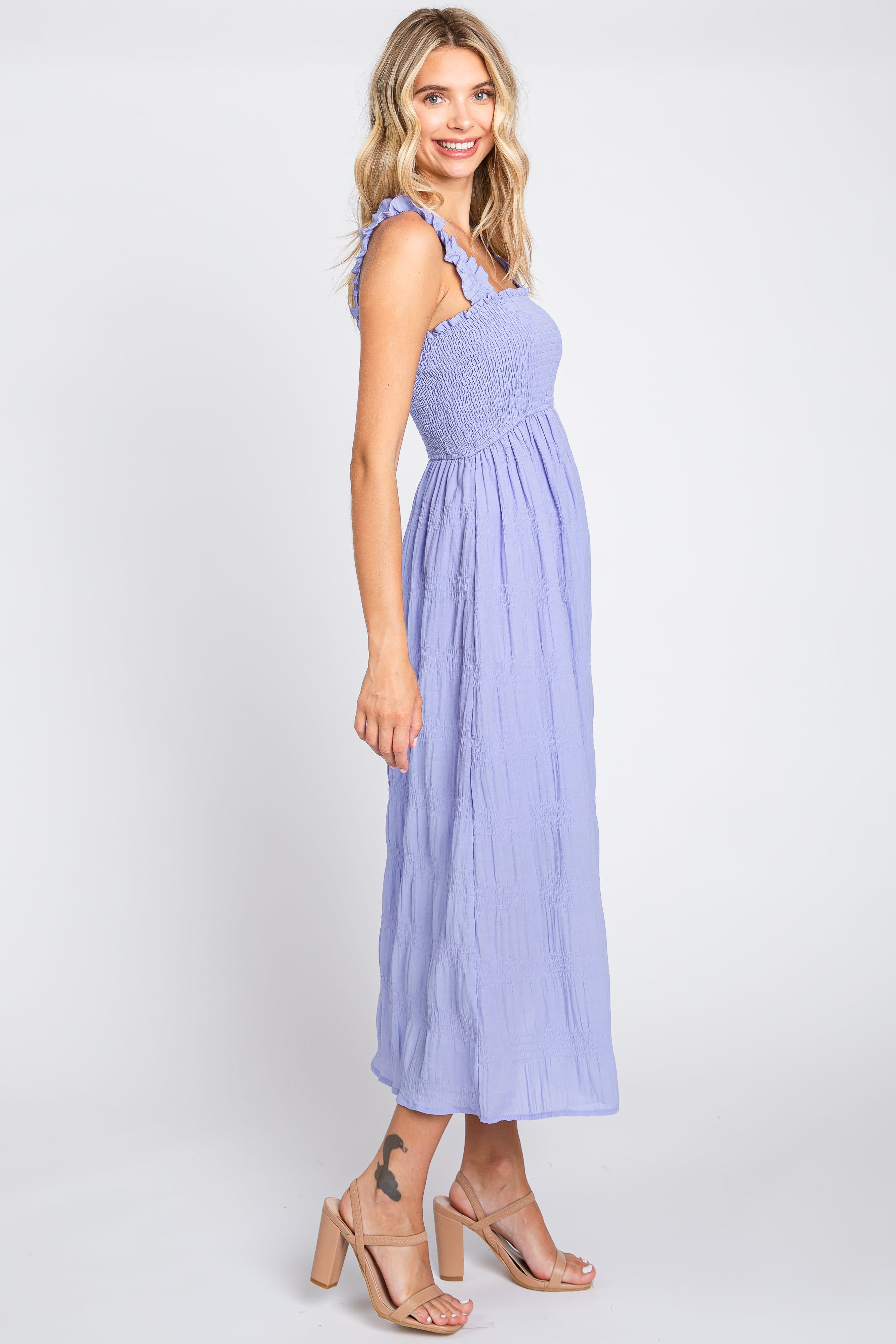 Lavender Smocked Square Neck Midi Dress sold by Pinkblush product image thumbnail 2