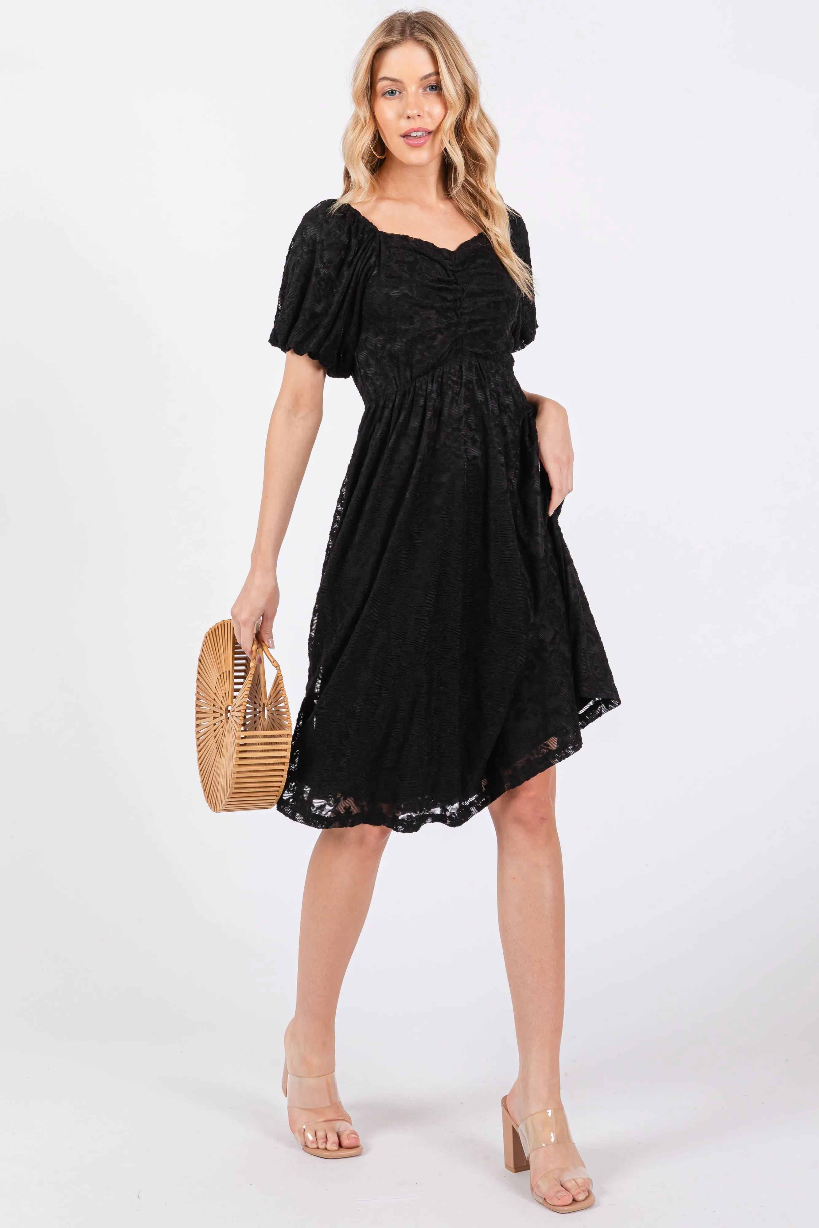 Black Lace Puff Sleeve Dress sold by Pinkblush product image thumbnail 4