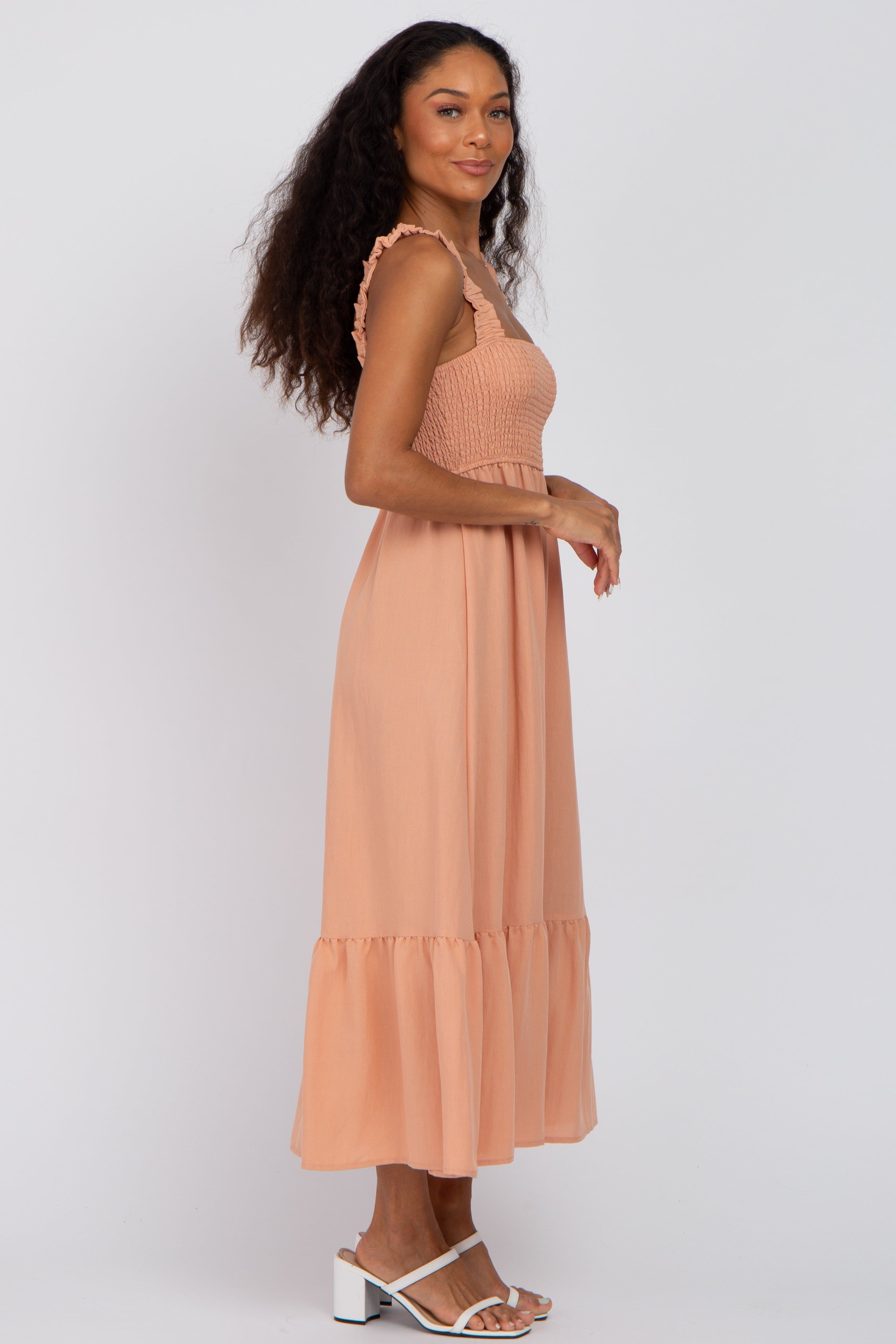 Peach Smocked Midi Dress sold by Pinkblush product image thumbnail 2
