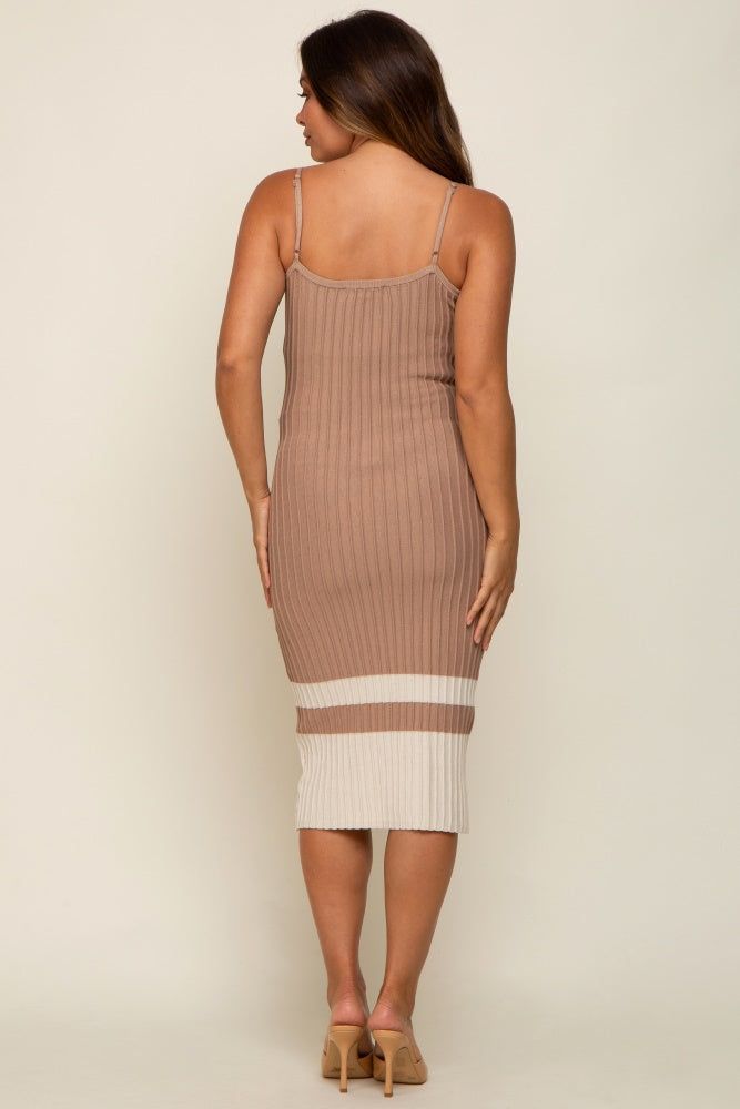 Taupe Colorblock Knit Maternity Fitted Midi Dress sold by Pinkblush product image thumbnail 2