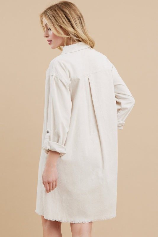 Cream Corduroy Button Front Fringe Hem Dress sold by Pinkblush product image thumbnail 2
