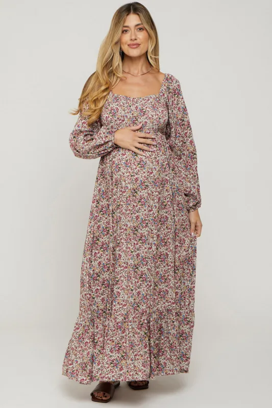Mauve Floral Long Sleeve Maternity Maxi Dress sold by Pinkblush