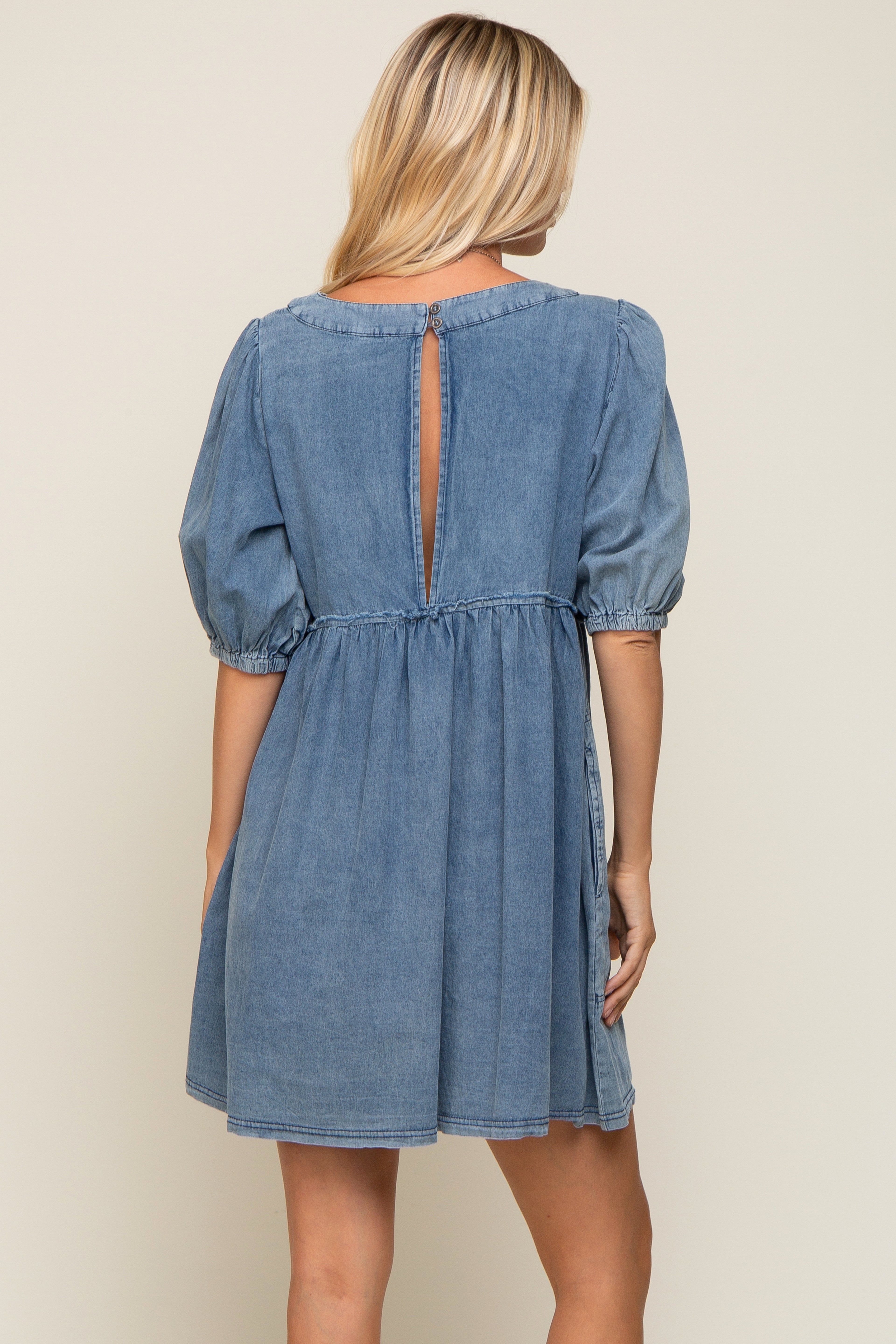 Blue Faded Denim Chambray Mini Dress sold by Pinkblush product image thumbnail 3