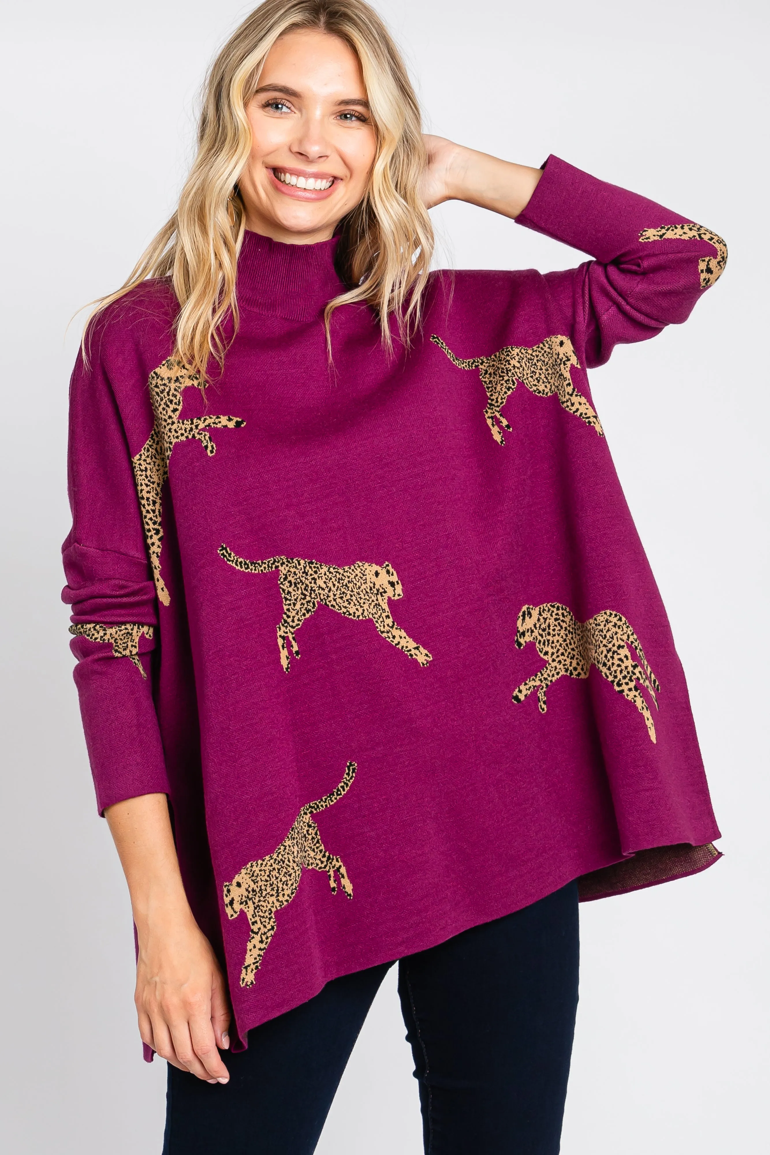Plum Animal Print Side Slit Sweater sold by Pinkblush product image thumbnail 4