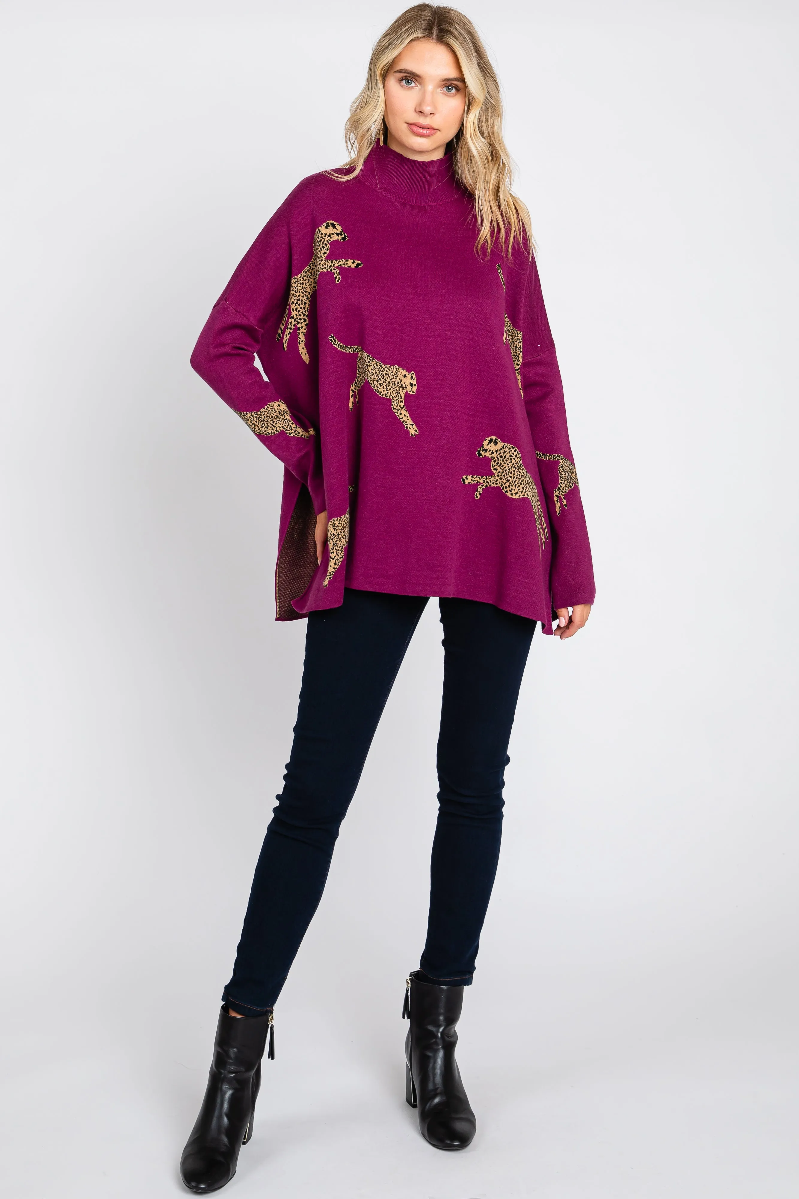 Plum Animal Print Side Slit Sweater sold by Pinkblush
