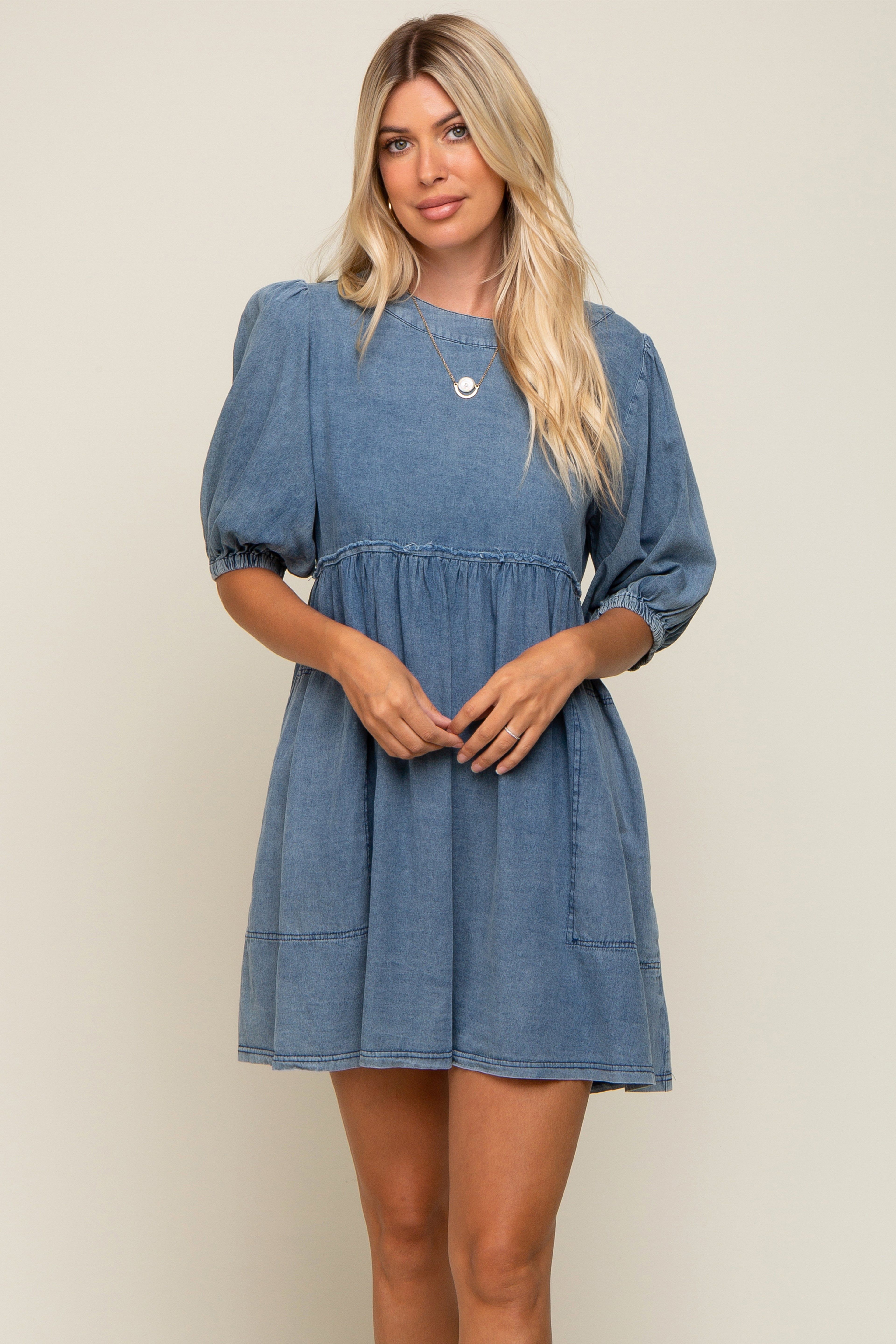Blue Faded Denim Chambray Mini Dress sold by Pinkblush