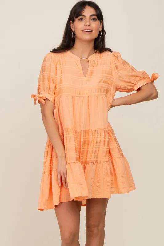 Peach Textured Stripe V-Neck Tiered Dress sold by Pinkblush