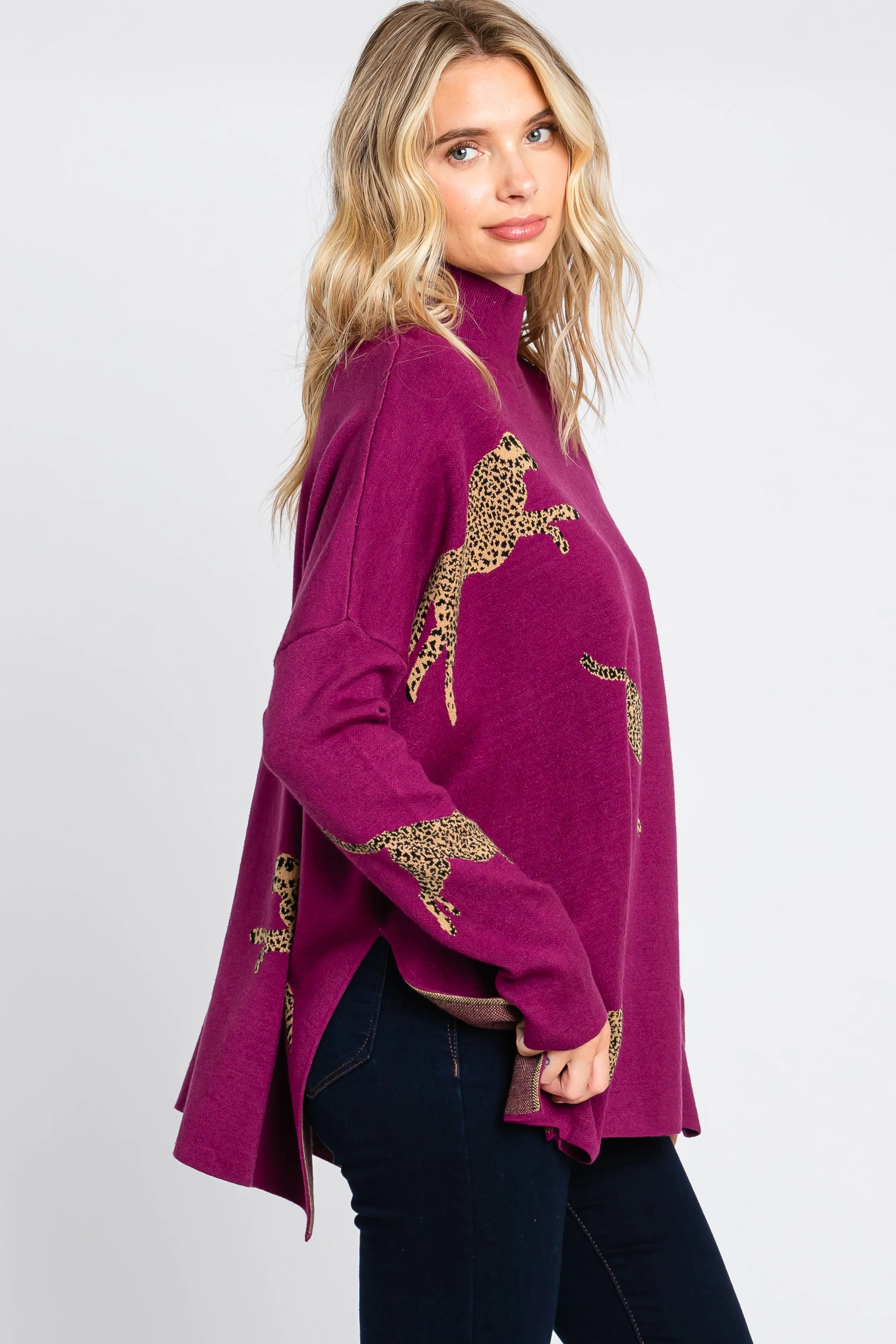 Plum Animal Print Side Slit Sweater sold by Pinkblush product image thumbnail 2