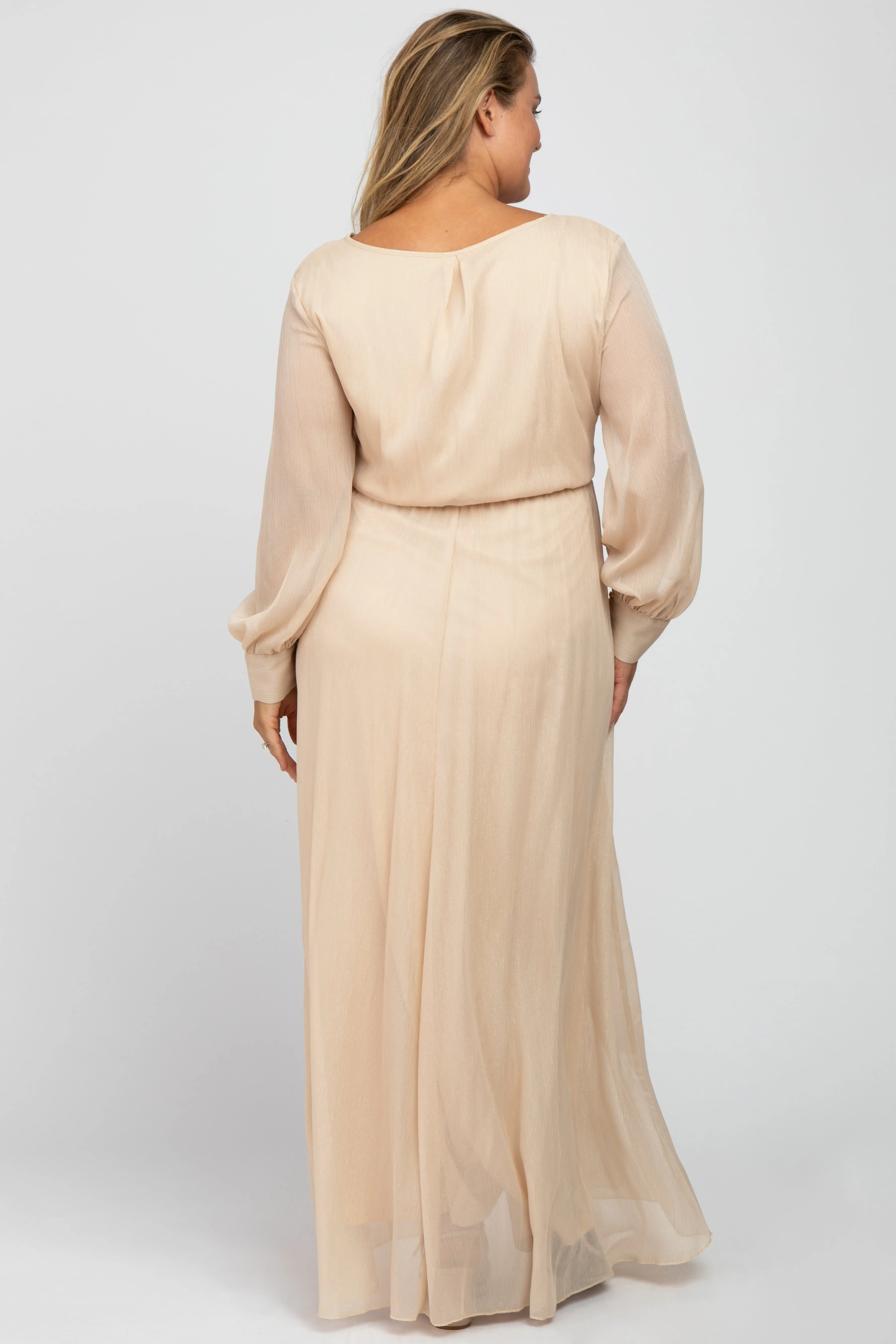 Cream Metallic Chiffon Maternity Plus Maxi Dress sold by Pinkblush product image thumbnail 3