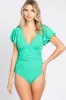 Green Deep V-Neck One Piece Swimsuit sold by Pinkblush