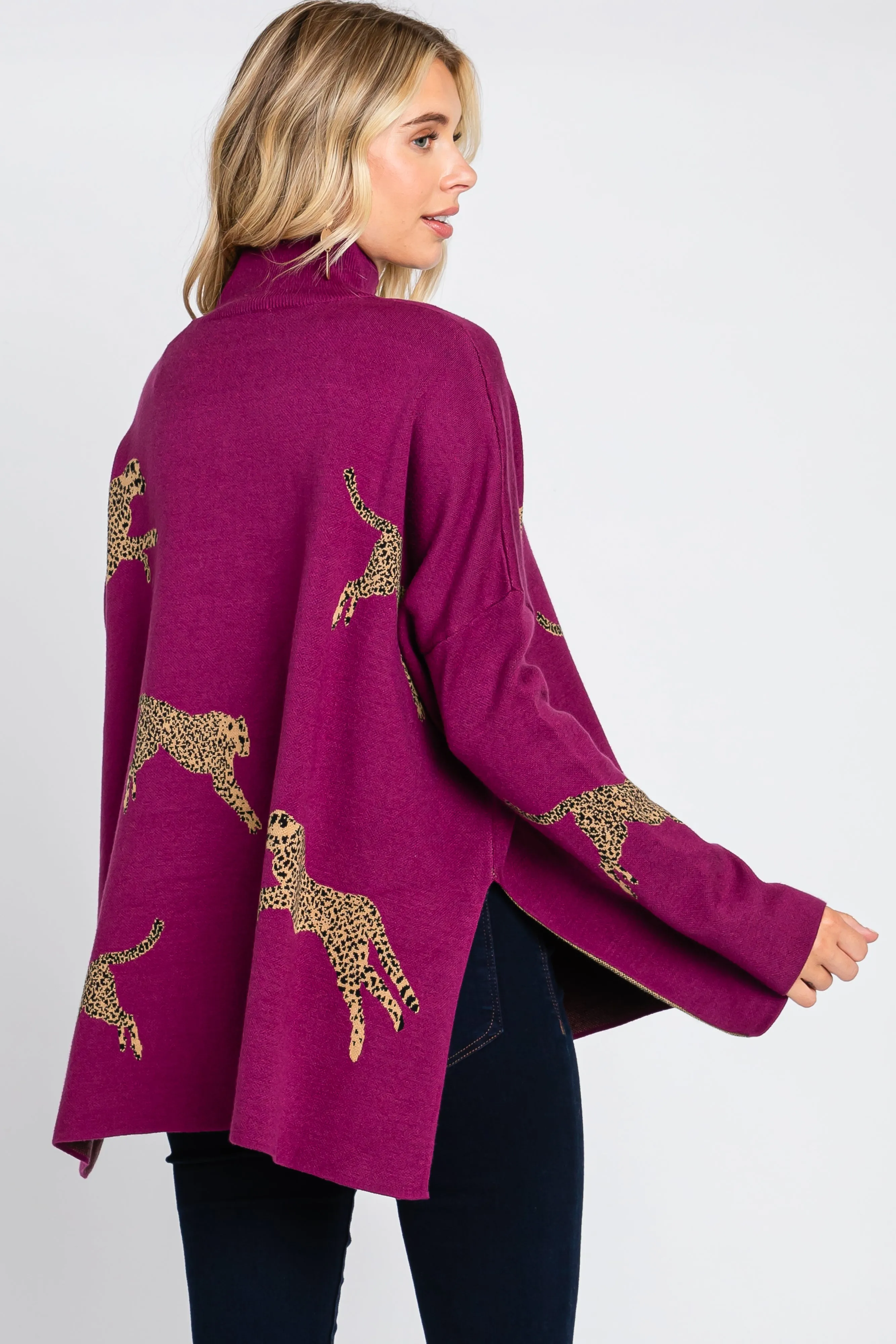 Plum Animal Print Side Slit Sweater sold by Pinkblush product image thumbnail 3