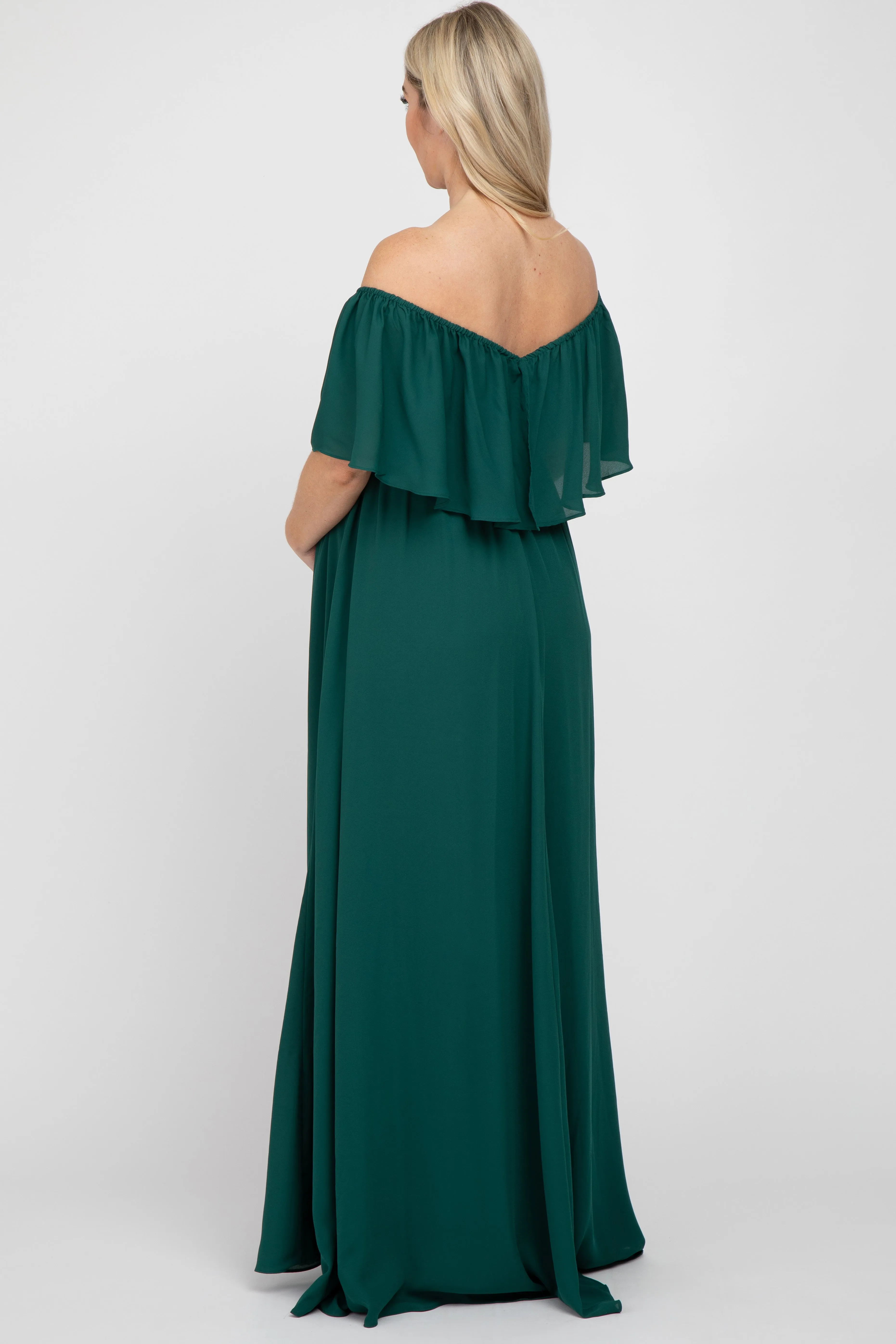 Forest Green Chiffon Off Shoulder Maternity Gown sold by Pinkblush product image thumbnail 3
