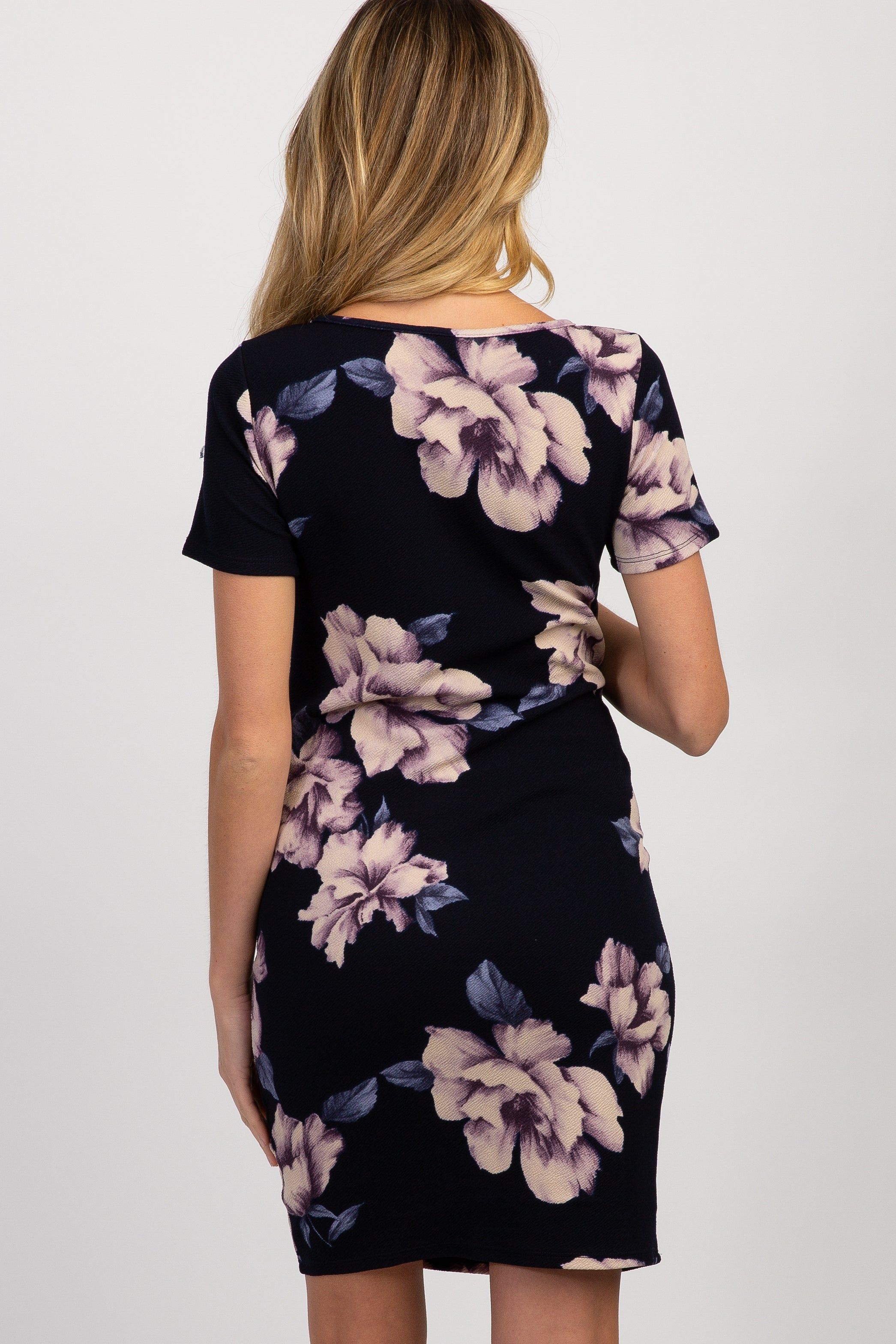 PinkBlush Navy Blue Watercolor Floral Fitted Maternity Dress sold by Pinkblush product image thumbnail 3