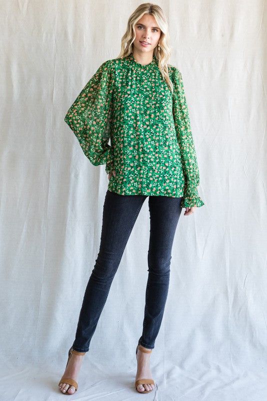 Green Floral Balloon Sleeve Maternity Blouse sold by Pinkblush product image thumbnail 4