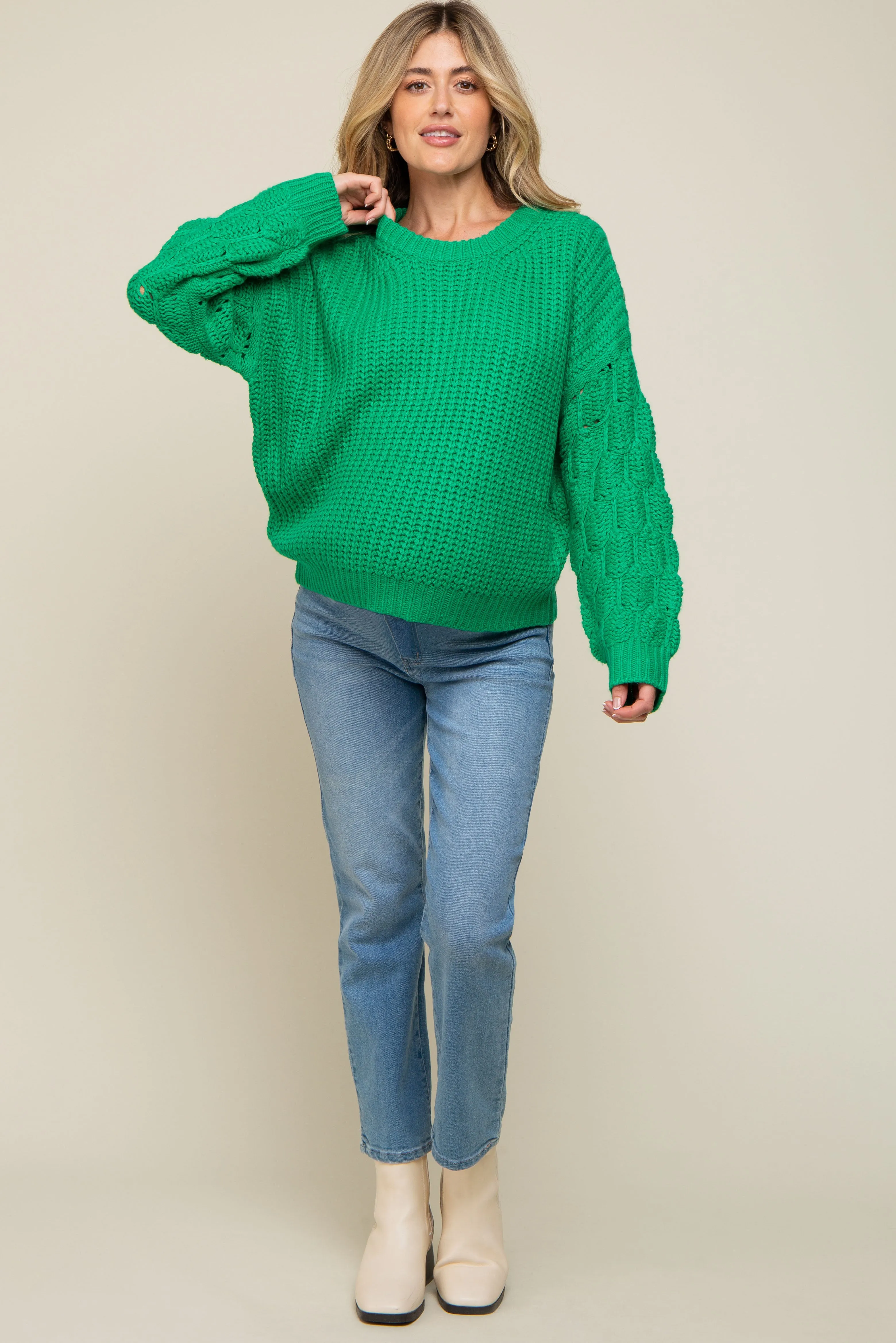 Green Cable Knit Sleeve Maternity Sweater sold by Pinkblush product image thumbnail 4