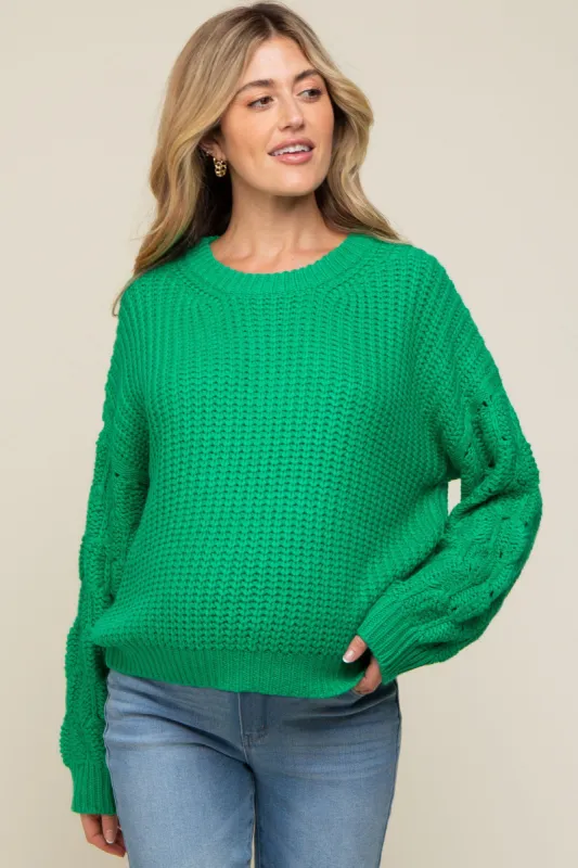 Green Cable Knit Sleeve Maternity Sweater sold by Pinkblush