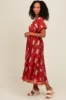 Rust Floral Print Ruffle Hem Midi Dress sold by Pinkblush