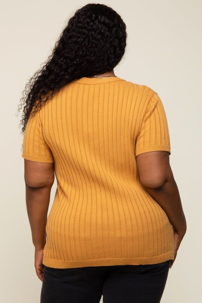 Camel Ribbed Knit Button Plus Top sold by Pinkblush product image thumbnail 3