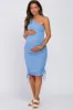 Blue Ribbed One Shoulder Fitted Maternity Dress sold by Pinkblush