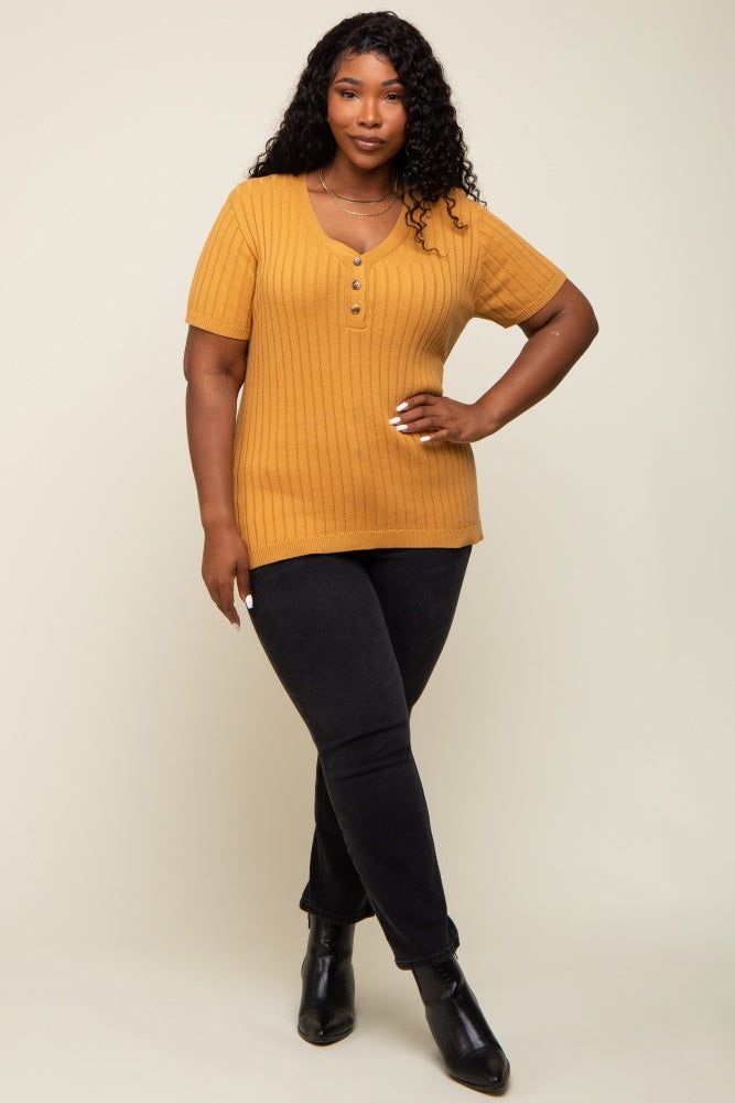 Camel Ribbed Knit Button Plus Top sold by Pinkblush product image thumbnail 4