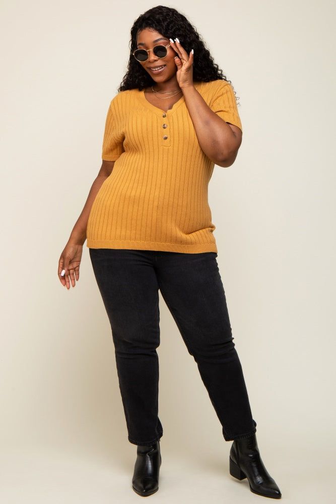 Camel Ribbed Knit Button Plus Top sold by Pinkblush product image thumbnail 5