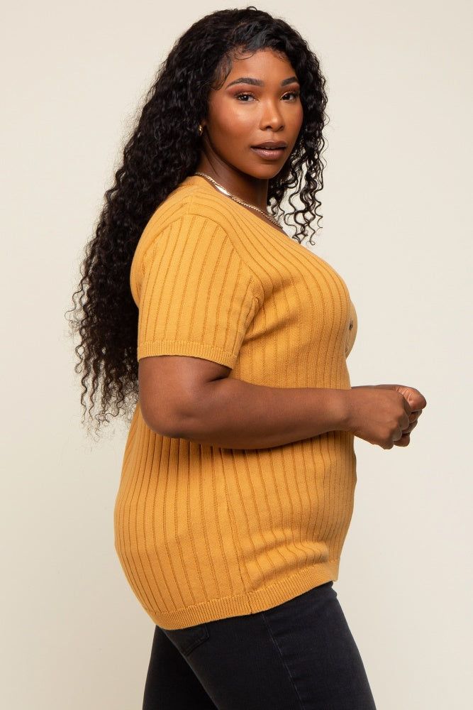 Camel Ribbed Knit Button Plus Top sold by Pinkblush product image thumbnail 2