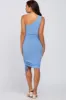 Blue Ribbed One Shoulder Fitted Maternity Dress sold by Pinkblush