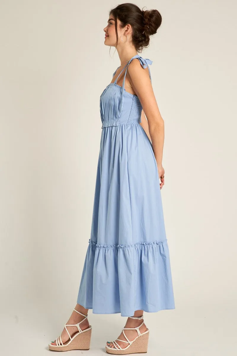Light Blue Pleated Shoulder Tie Midi Dress sold by Pinkblush product image thumbnail 3