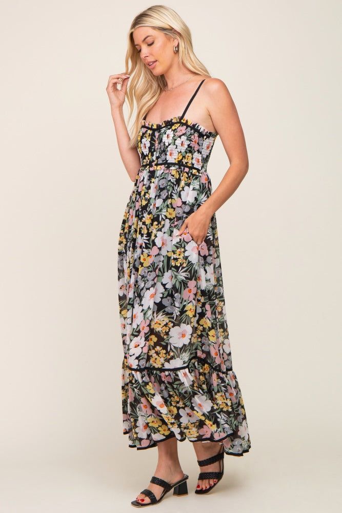 Black Floral Sleeveless Button Down Maxi Dress sold by Pinkblush product image thumbnail 2