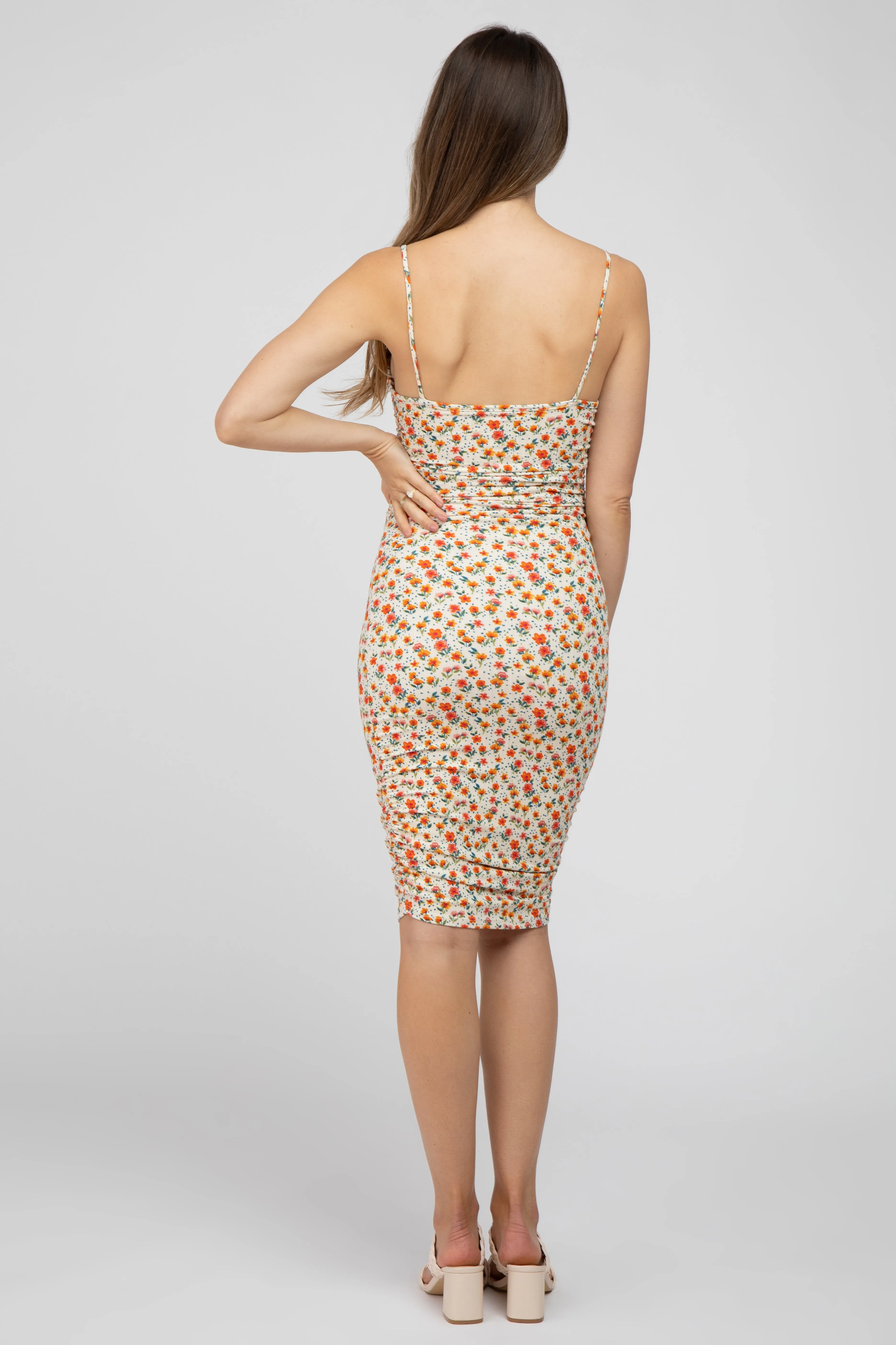 Ivory Floral Ribbed Fitted Maternity Dress sold by Pinkblush product image thumbnail 4