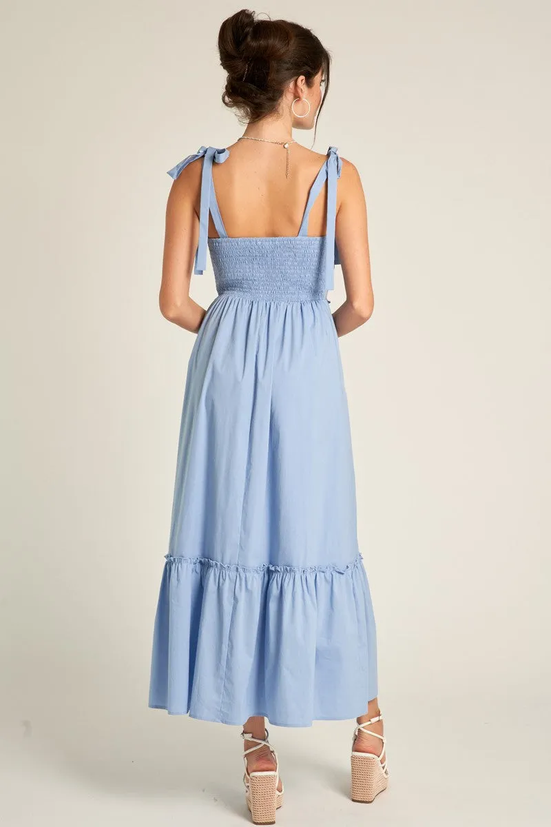 Light Blue Pleated Shoulder Tie Midi Dress sold by Pinkblush product image thumbnail 4