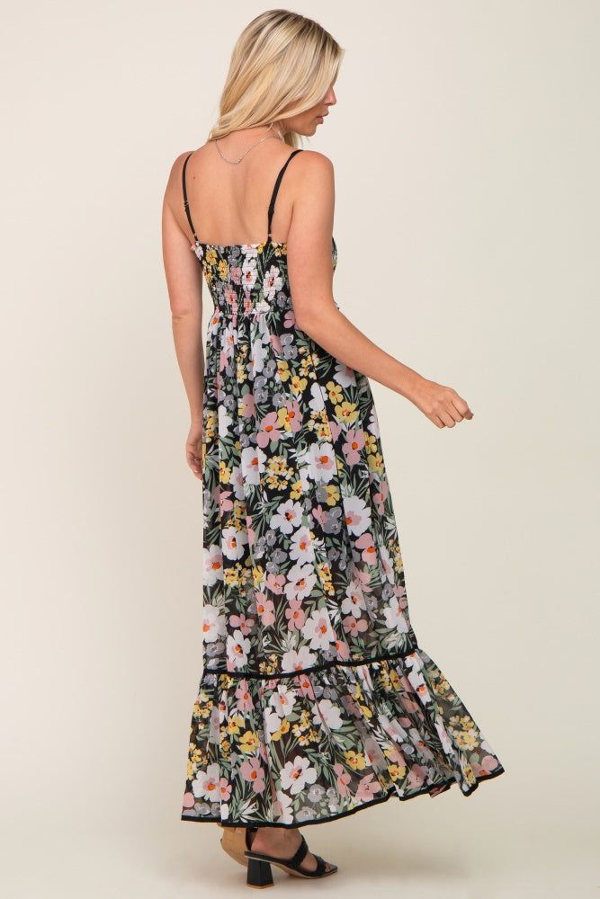 Black Floral Sleeveless Button Down Maxi Dress sold by Pinkblush product image thumbnail 3