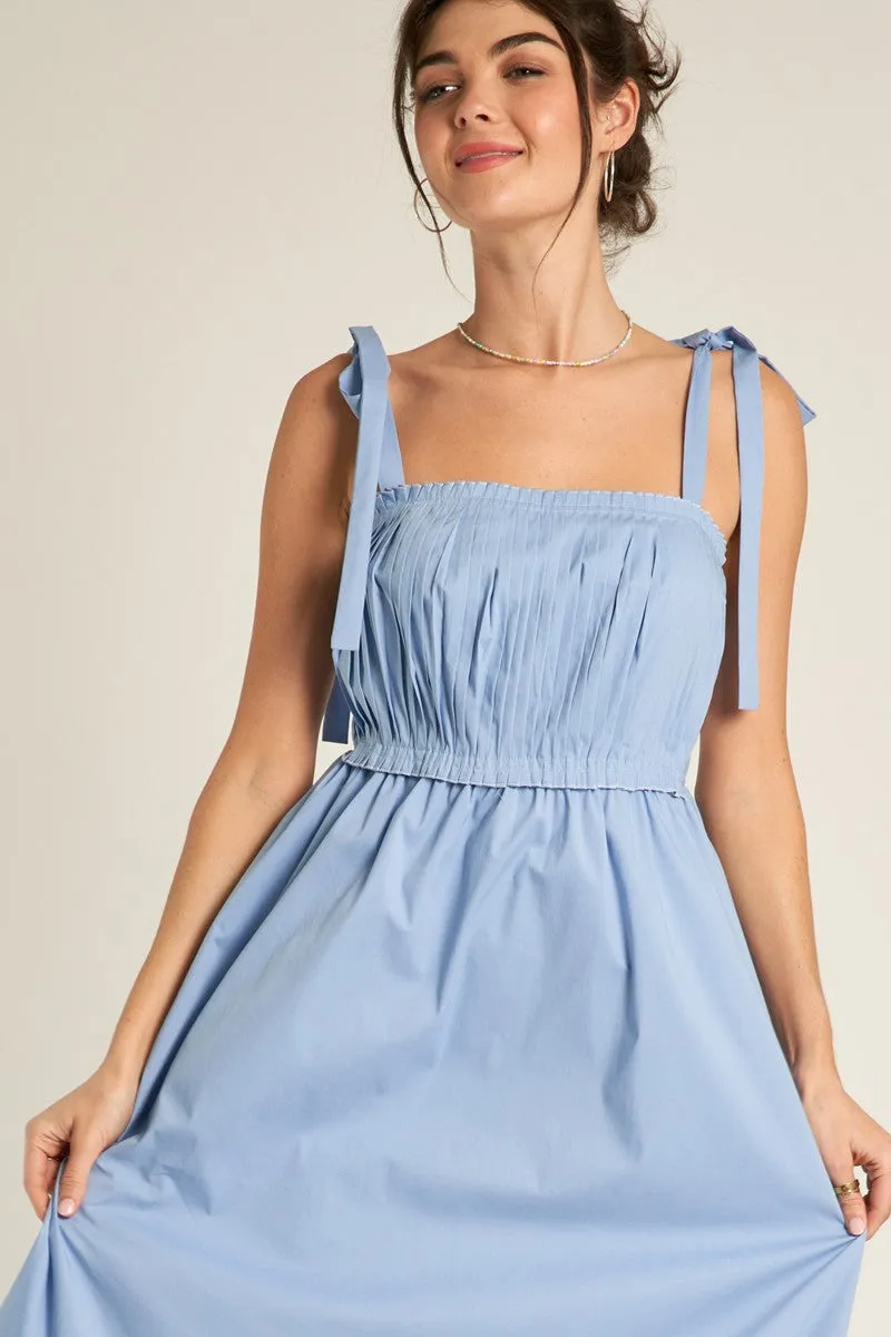 Light Blue Pleated Shoulder Tie Midi Dress sold by Pinkblush product image thumbnail 5