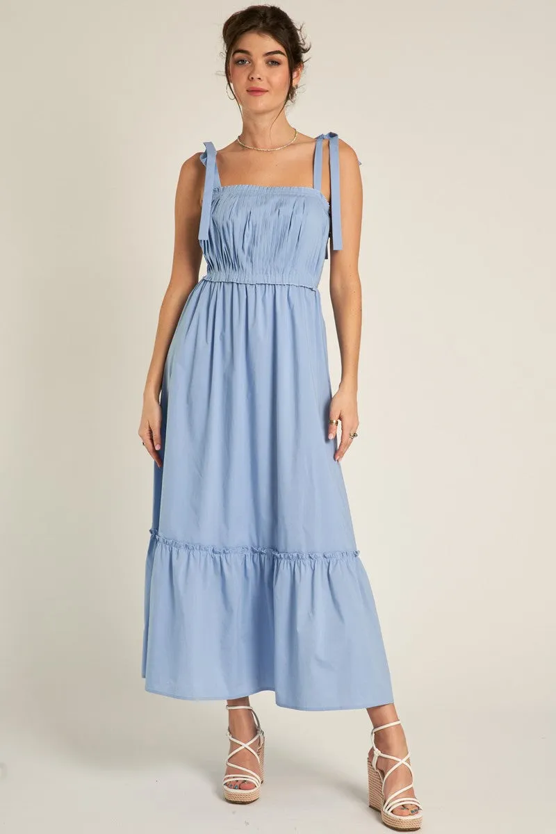 Light Blue Pleated Shoulder Tie Midi Dress sold by Pinkblush product image thumbnail 2